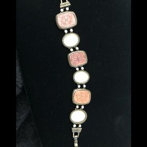 Brown wood and cream glass stone bracelet.